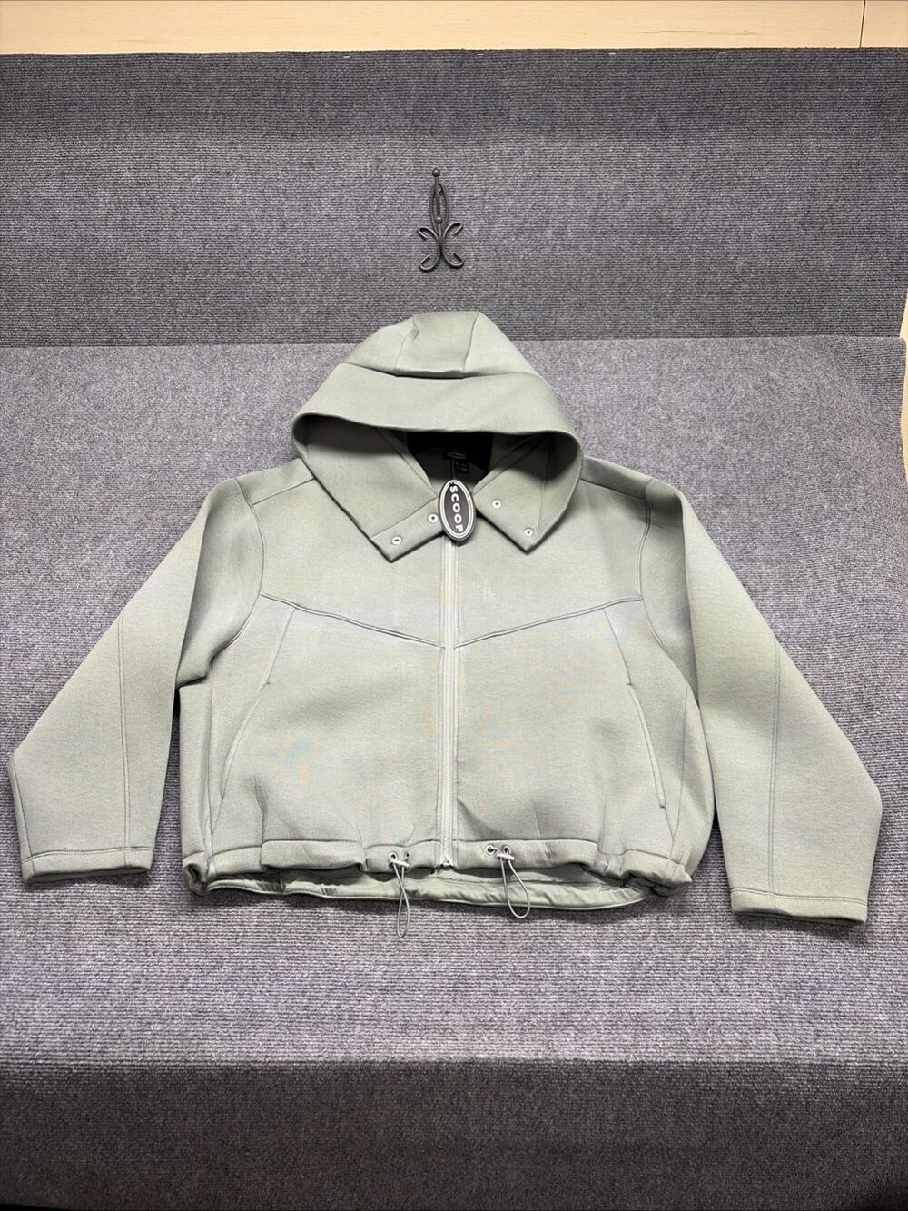 Scoop Hooded Neoprene Oversized Jacket Women’s Size Large Green Full Zip